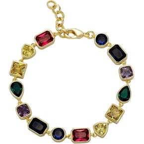 Gold Bracelets for Women Cubic Zirconia Classic Tennis Bracelet 14K Gold Plated Mens Rainbow Diamond Birthstone Bracelet