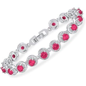 Halo Tennis Bracelet for Women 18K White Gold Birthstone Colorful Cubic Zirconias Birthday Gift| Size 7 inches