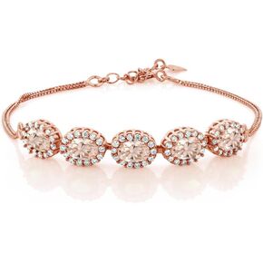 Gem Stone King 18K Rose Gold Plated Silver Peach Morganite Tennis Bracelet For Women (4.29 Cttw, Oval 7X5MM, 7 inches + 1.5 inches Extender)