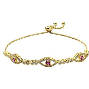 Ornaland Evil Eye Cubic Zirconia Slider Bracelet for Women 18K Gold Plated Marine Blue Evil Eye Adjustable Tennis Chain Bracelet Jewelry Gift for Women