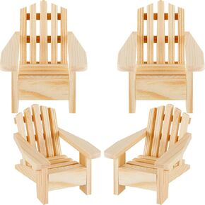 Sumind 4 Pieces Wood Adirondack Style Miniature Chair Doll House Wooden Dollhouse Model Chairs for Dollhouse Accessories Furniture Christmas Decoration
