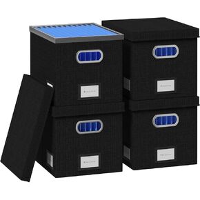 File Storage Box with Lids -3 Pack File Boxes for Hanging Files Decorative Hanging Folders Organizer with One-Piece Plastic Frame Slides (Dark Gray, 13.2" L x 10.1" W x 10.1" H(inch))
