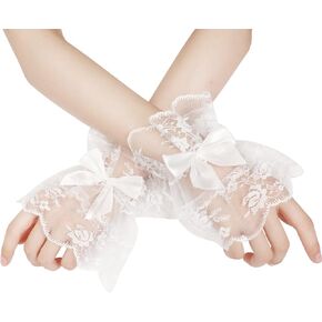 Geyoga Women Floral Lace Wrist Cuff Gloves Bow Ruffled Short Cuff Wedding Halloween Prom Tea Party Costume Accessory in Saudi Arabia