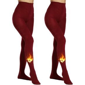 MERYLURE 2 Pack Fleece Lined Tights, Opaque Winter Warm Thermal Pantyhose for Women,High Waisted Control Top Leggings