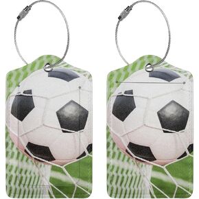 قطعتان من بطاقات أمتعة كرة القدم لحقيبة السفر، وعلامة كرة القدم، وديكورات الحفلات الرياضية، وغطاء تعريف الخصوصية، مع حلقة من الفولاذ المقاوم للصدأ وبطاقة عنوان in Kuwait