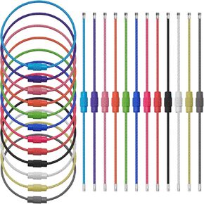 24PCS Steel Wire Key Ring Steel Cable Wire Key Chain Wire Key Ring Travel Tag Loops Keychain Cable Luggage Tag Loops Tag Cable Rings for Keys (12 Colors)