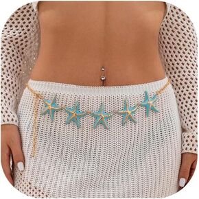 Gold Star Pendant Waist Belt,Metal Starfish Tassel Waist Chain Belt,Summer Simple Belly Body Chain Jewelry,Outfit Dress Jean Pants Belt for Women
