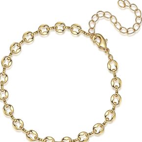 espere Puff Mariner Chain Link Necklace in Gold | Hollow Puffy Puffed Mariner Anchor Link Chain Layering Necklace Adjust 16 to 18 Inch