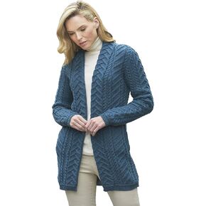 Aran Crafts Women's Edge to Edge Cardigan Coat (100% Super Soft Merino Wool)