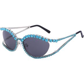 Woeoe Bling Sunglasses for Women Cat Eye Sun Glasses Rhinestone Glasses Oversized Diamond Crystal Sunglasses Vintage