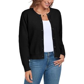 ADANIKI Women's Long Sleeve Button Knit Cardigan Sweater Lightweight Open Front Crew Neck Tops for Women