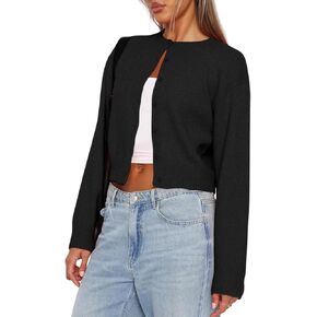 Balimtoy Women's Cropped Cardigan Sweaters Long Sleeve Button Down Sweaters Knit Cardigan Cute Y2k Open Front Crop Top