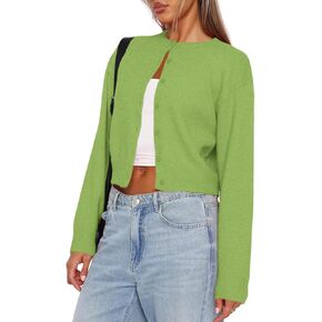 Balimtoy Women's Cropped Cardigan Sweaters Long Sleeve Button Down Sweaters Knit Cardigan Cute Y2k Open Front Crop Top