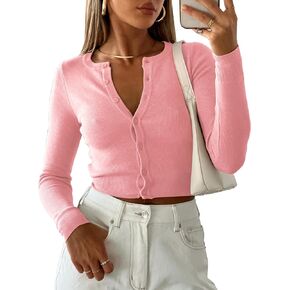 Cardigan Sweaters for Women Crew Neck Cropped Sweater Tops Dressy Casual Long Sleeve Shirts