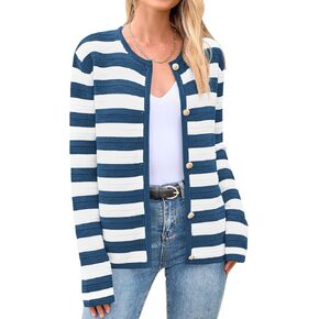 BTFBM Striped Cardigan Sweaters for Women Trendy Fall 2024 Long Sleeve Button Down Lady Jacket Open Front Knit Cardigans