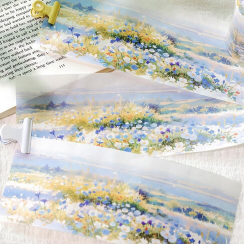 1 لفة شريط واشي زهري لتدوين اليوميات، شريط واشي على شكل زهرة، ملصقات زهور واشي، شريط زخرفي، شريط واشي جمالي واسع، شريط واشي لاصق لمجلة يوميات الحرف اليدوية in Kuwait