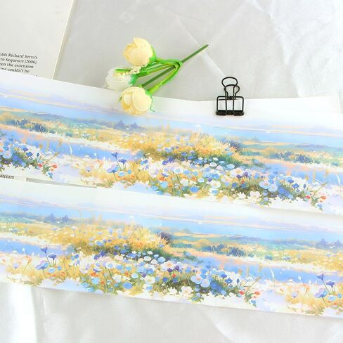 1 لفة شريط واشي زهري لتدوين اليوميات، شريط واشي على شكل زهرة، ملصقات زهور واشي، شريط زخرفي، شريط واشي جمالي واسع، شريط واشي لاصق لمجلة يوميات الحرف اليدوية in Kuwait