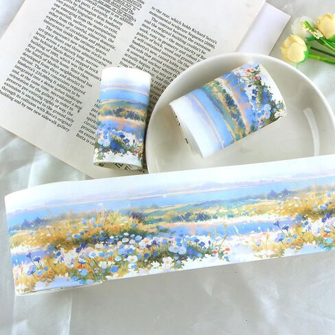 1 لفة شريط واشي زهري لتدوين اليوميات، شريط واشي على شكل زهرة، ملصقات زهور واشي، شريط زخرفي، شريط واشي جمالي واسع، شريط واشي لاصق لمجلة يوميات الحرف اليدوية in Kuwait