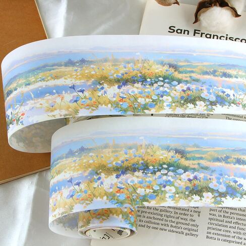 1 لفة شريط واشي زهري لتدوين اليوميات، شريط واشي على شكل زهرة، ملصقات زهور واشي، شريط زخرفي، شريط واشي جمالي واسع، شريط واشي لاصق لمجلة يوميات الحرف اليدوية in Kuwait