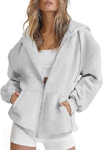 ROYLAMP 2024 Women's Oversized Zip Up Hoodies Sweatshirts Teen Girl Casual Fall Winter Drawstring Y2k Jackets with Pockets in Saudi Arabia