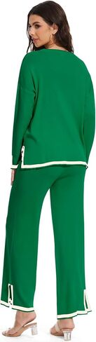 Women's Two Piece Outfits Sets Long Sleeve Knit Sweater Wide Leg Pants Lounge Set Athletic Clothing Sets in Saudi Arabia