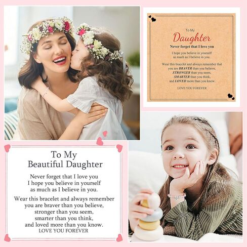 JoycuFF 𝐋𝐞𝐭𝐭𝐞𝐫 𝐈𝐧𝐢𝐭𝐢𝐚𝐥 𝐇𝐞𝐚𝐫𝐭 Bracelets for Girls Teen Girls, Natural Stone/Pink Pearls 𝐁𝐫𝐚𝐜𝐞𝐥𝐞𝐭𝐬, 𝐄𝐚𝐬𝐭𝐞𝐫 Valentine's Day Birthday Christmas Gifts for Daughter Granddaughter Niece in Kuwait