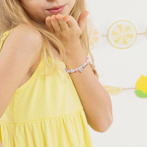 JoycuFF 𝐋𝐞𝐭𝐭𝐞𝐫 𝐈𝐧𝐢𝐭𝐢𝐚𝐥 𝐇𝐞𝐚𝐫𝐭 Bracelets for Girls Teen Girls, Natural Stone/Pink Pearls 𝐁𝐫𝐚𝐜𝐞𝐥𝐞𝐭𝐬, 𝐄𝐚𝐬𝐭𝐞𝐫 Valentine's Day Birthday Christmas Gifts for Daughter Granddaughter Niece in Kuwait