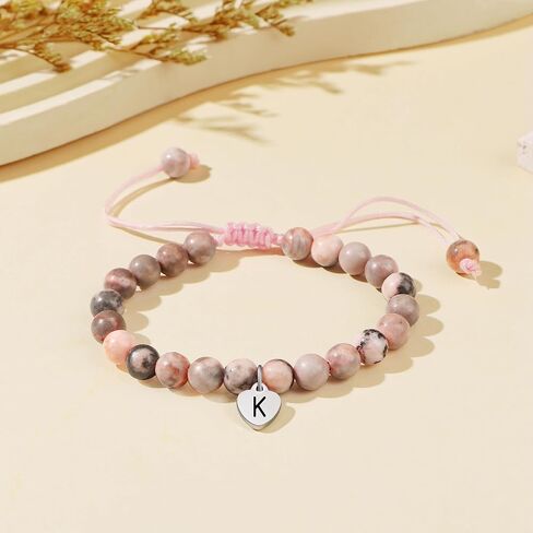 JoycuFF 𝐋𝐞𝐭𝐭𝐞𝐫 𝐈𝐧𝐢𝐭𝐢𝐚𝐥 𝐇𝐞𝐚𝐫𝐭 Bracelets for Girls Teen Girls, Natural Stone/Pink Pearls 𝐁𝐫𝐚𝐜𝐞𝐥𝐞𝐭𝐬, 𝐄𝐚𝐬𝐭𝐞𝐫 Valentine's Day Birthday Christmas Gifts for Daughter Granddaughter Niece in Kuwait