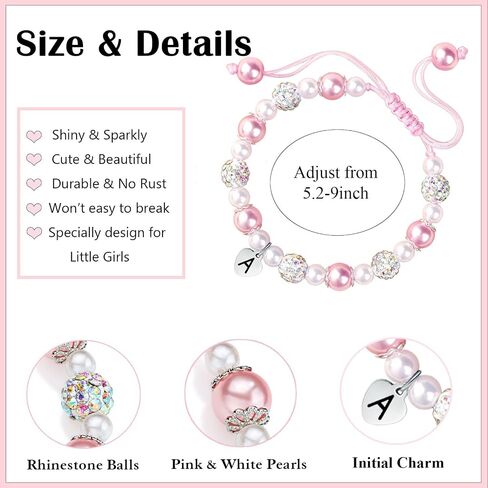 JoycuFF 𝐋𝐞𝐭𝐭𝐞𝐫 𝐈𝐧𝐢𝐭𝐢𝐚𝐥 𝐇𝐞𝐚𝐫𝐭 Bracelets for Girls Teen Girls, Natural Stone/Pink Pearls 𝐁𝐫𝐚𝐜𝐞𝐥𝐞𝐭𝐬, 𝐄𝐚𝐬𝐭𝐞𝐫 Valentine's Day Birthday Christmas Gifts for Daughter Granddaughter Niece in Kuwait