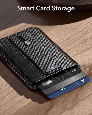 ESR Magnetic Wallet, Compatible with MagSafe Wallet, for iPhone Wallet with Secure-Grip Finger Loop, for iPhone 15/14/13/12 Series, Not for 13/12 Mini, 3-Card Holder, Vegan Leather, Black Carbon Fiber in Saudi Arabia