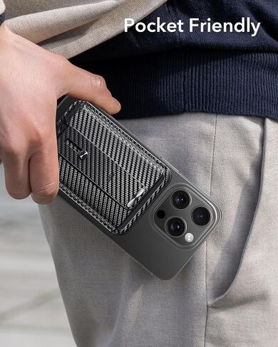 ESR Magnetic Wallet, Compatible with MagSafe Wallet, for iPhone Wallet with Secure-Grip Finger Loop, for iPhone 15/14/13/12 Series, Not for 13/12 Mini, 3-Card Holder, Vegan Leather, Black Carbon Fiber in Saudi Arabia
