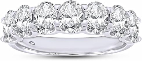 3 Carat 6X4MM Oval Cut Lab Created Moissanite Seven Stone Engagement Ring For Women In 14K Gold Plated Sterling Silver Half Eternity Stackable Band Ring (VVS1/3.00 Cttw) in Saudi Arabia