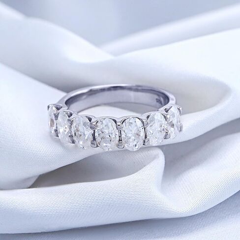 3 Carat 6X4MM Oval Cut Lab Created Moissanite Seven Stone Engagement Ring For Women In 14K Gold Plated Sterling Silver Half Eternity Stackable Band Ring (VVS1/3.00 Cttw) in Saudi Arabia