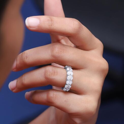 3 Carat 6X4MM Oval Cut Lab Created Moissanite Seven Stone Engagement Ring For Women In 14K Gold Plated Sterling Silver Half Eternity Stackable Band Ring (VVS1/3.00 Cttw) in Saudi Arabia
