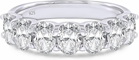 3 Carat 6X4MM Oval Cut Lab Created Moissanite Seven Stone Engagement Ring For Women In 14K Gold Plated Sterling Silver Half Eternity Stackable Band Ring (VVS1/3.00 Cttw) in Saudi Arabia