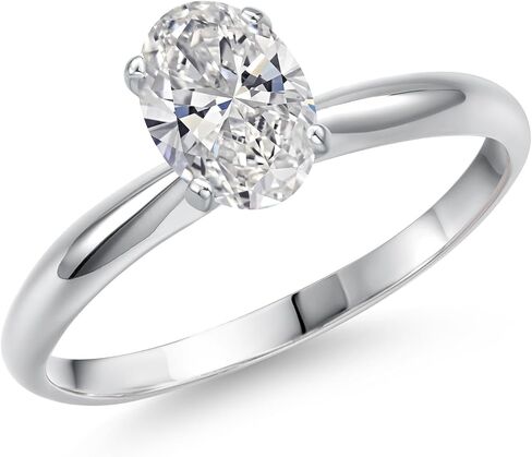 Gem Stone King 14K White Gold Oval 7X5MM Gemstone Birthstone Solitaire Engagement Ring | Wedding Engagement Anniversary Promise Gold Ring For Women | Available In Size 5, 6, 7, 8, 9 in Saudi Arabia