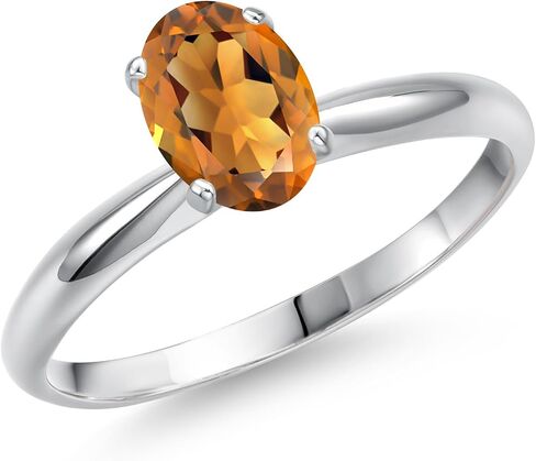 Gem Stone King 14K White Gold Oval 7X5MM Gemstone Birthstone Solitaire Engagement Ring | Wedding Engagement Anniversary Promise Gold Ring For Women | Available In Size 5, 6, 7, 8, 9 in Saudi Arabia