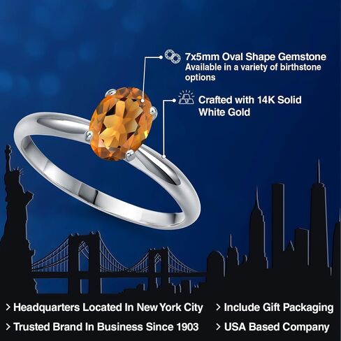 Gem Stone King 14K White Gold Oval 7X5MM Gemstone Birthstone Solitaire Engagement Ring | Wedding Engagement Anniversary Promise Gold Ring For Women | Available In Size 5, 6, 7, 8, 9 in Saudi Arabia