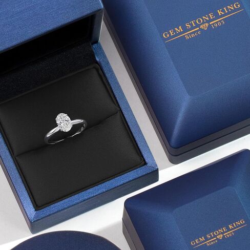 Gem Stone King 14K White Gold Oval 7X5MM Gemstone Birthstone Solitaire Engagement Ring | Wedding Engagement Anniversary Promise Gold Ring For Women | Available In Size 5, 6, 7, 8, 9 in Saudi Arabia