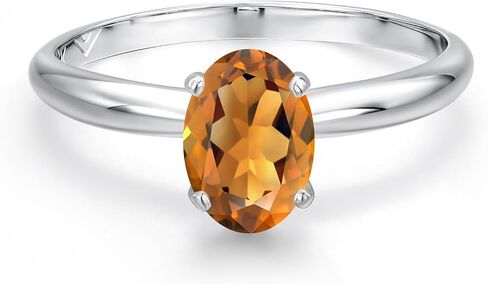 Gem Stone King 14K White Gold Oval 7X5MM Gemstone Birthstone Solitaire Engagement Ring | Wedding Engagement Anniversary Promise Gold Ring For Women | Available In Size 5, 6, 7, 8, 9 in Saudi Arabia