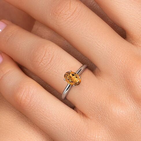 Gem Stone King 14K White Gold Oval 7X5MM Gemstone Birthstone Solitaire Engagement Ring | Wedding Engagement Anniversary Promise Gold Ring For Women | Available In Size 5, 6, 7, 8, 9 in Saudi Arabia