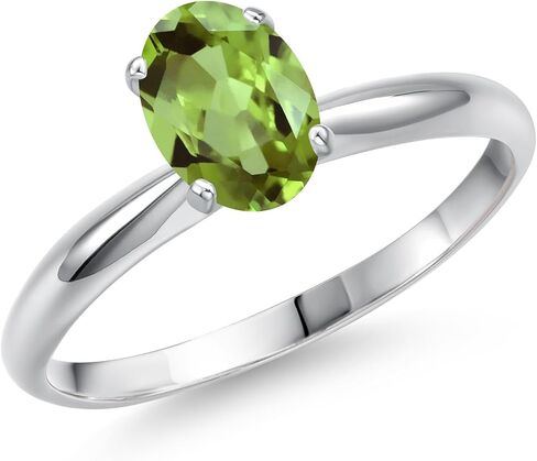 Gem Stone King 14K White Gold Oval 7X5MM Gemstone Birthstone Solitaire Engagement Ring | Wedding Engagement Anniversary Promise Gold Ring For Women | Available In Size 5, 6, 7, 8, 9 in Saudi Arabia