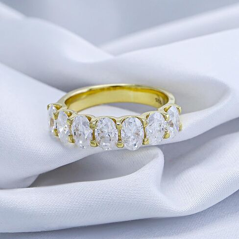 3 Carat 6X4MM Oval Cut Lab Created Moissanite Seven Stone Engagement Ring For Women In 14K Gold Plated Sterling Silver Half Eternity Stackable Band Ring (VVS1/3.00 Cttw) in Saudi Arabia
