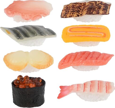 HUIANER وهمية السوشي 8 قطع الغذاء الاصطناعي واقعية أونيجيري الحلوى محاكاة السوشي نموذج الغذاء لعرض الدعائم نموذج لفة الأرز الديكور in Kuwait