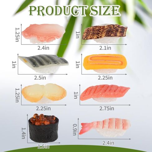 HUIANER وهمية السوشي 8 قطع الغذاء الاصطناعي واقعية أونيجيري الحلوى محاكاة السوشي نموذج الغذاء لعرض الدعائم نموذج لفة الأرز الديكور in Kuwait