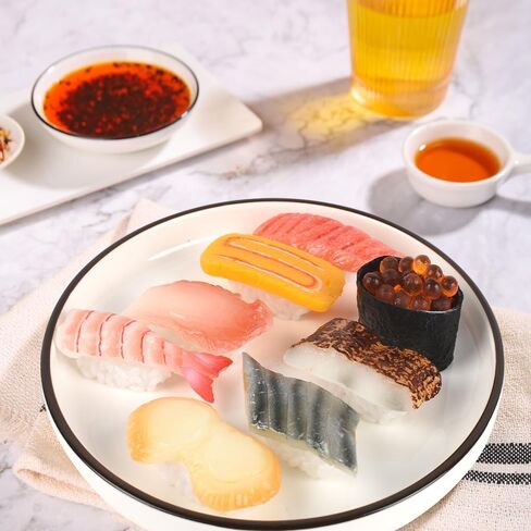 HUIANER وهمية السوشي 8 قطع الغذاء الاصطناعي واقعية أونيجيري الحلوى محاكاة السوشي نموذج الغذاء لعرض الدعائم نموذج لفة الأرز الديكور in Kuwait