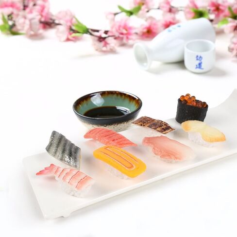 HUIANER وهمية السوشي 8 قطع الغذاء الاصطناعي واقعية أونيجيري الحلوى محاكاة السوشي نموذج الغذاء لعرض الدعائم نموذج لفة الأرز الديكور in Kuwait