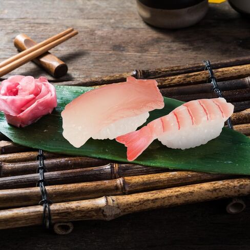 HUIANER وهمية السوشي 8 قطع الغذاء الاصطناعي واقعية أونيجيري الحلوى محاكاة السوشي نموذج الغذاء لعرض الدعائم نموذج لفة الأرز الديكور in Kuwait