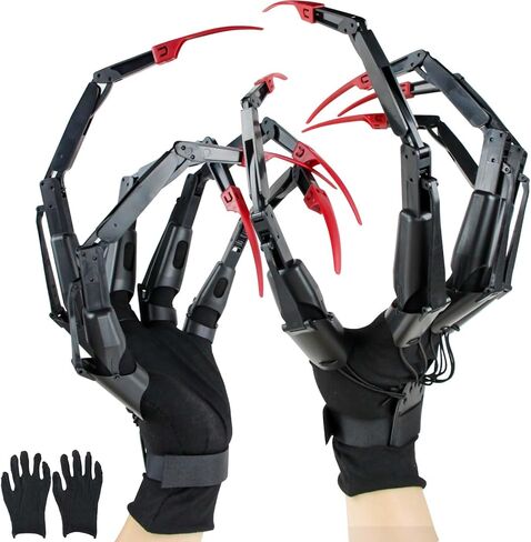 أصابع مفصلية للهالوين مع أظافر وقفازات تمديد، ترقية هيكل عظمي ثلاثي الأبعاد للأيدي المخالب ملحقات أصابع مفصلية للحفلات التنكرية، زينة مرنة لمعدات الهالوين تناسب معظم أحجام الأصابع - أسود in Kuwait