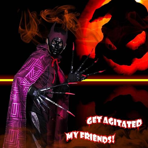 أصابع مفصلية للهالوين مع أظافر وقفازات تمديد، ترقية هيكل عظمي ثلاثي الأبعاد للأيدي المخالب ملحقات أصابع مفصلية للحفلات التنكرية، زينة مرنة لمعدات الهالوين تناسب معظم أحجام الأصابع - أسود in Kuwait